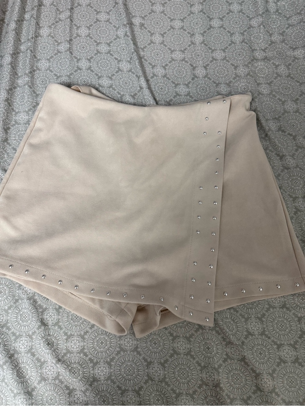 Neutral Studded Wrap Skort - Women's Beige Skort